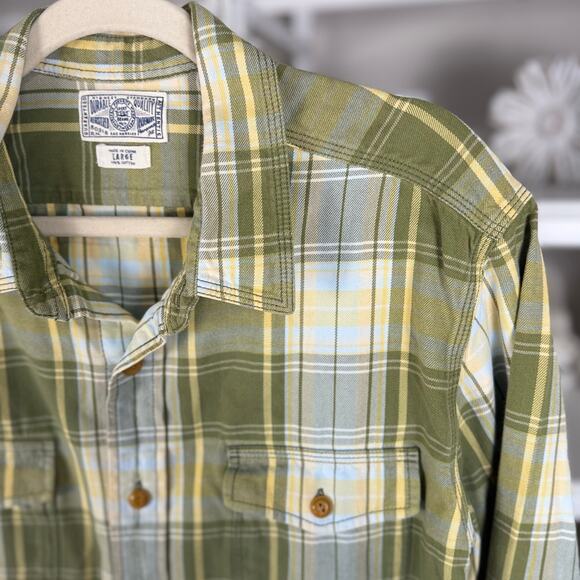 Lucky Brand Dungarees Mens Size L Heavy Cotton Green Plaid Button Up Shirt #3595 - Picture 5 of 7